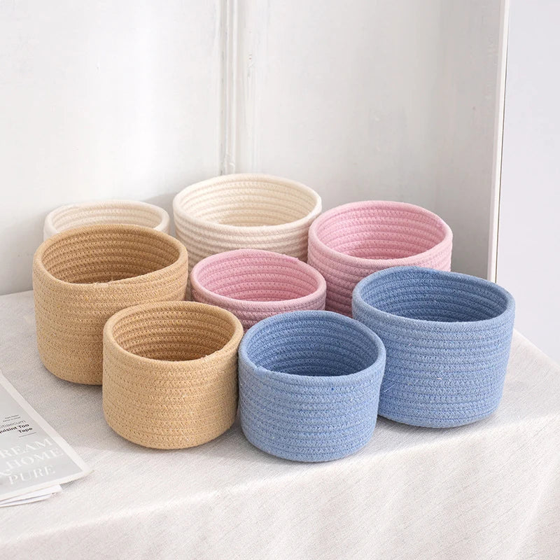 Nordic Cotton Rope Storage Baskets Woven Desktop Sundries Kids Toys Organizer Box Keys Snacks Box Sundries Organizer