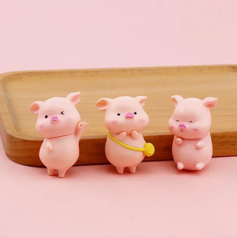 Cute Cartoon Pink Pig Figurine Miniaturas Ornament Resin Piggy Statue Collection Toy Fairy Garden Mini Miniatures