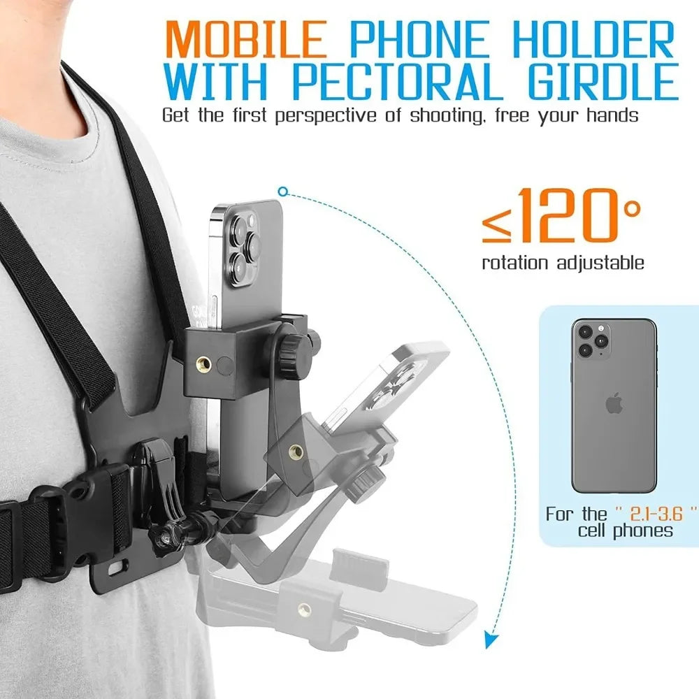 KJOY Adjustable Phone Clip Holder With Chest Strap Fixation Bracket for Sport Camera Mobile Phone Camera Black Holder Accessory