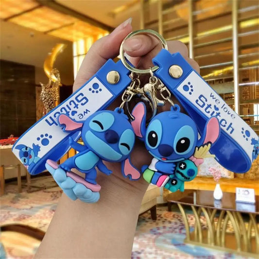 Cartoon Anime Disney Keychain Mickey Mouse Minnie Lilo & Stitch Keyring Key Chain Car Pendant Kids Toys Gifts Wholesale