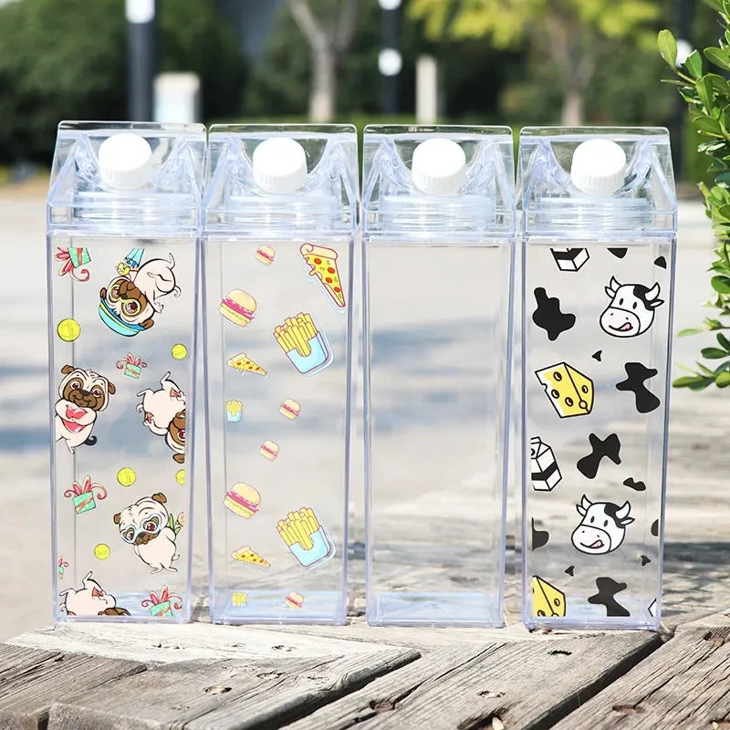 1000ml Cute Milk Carton Bottle For Water Drinking Plastic Kettles Clear Milk Carton Sports Water Bottle Bpa Free Fruit Drinkware