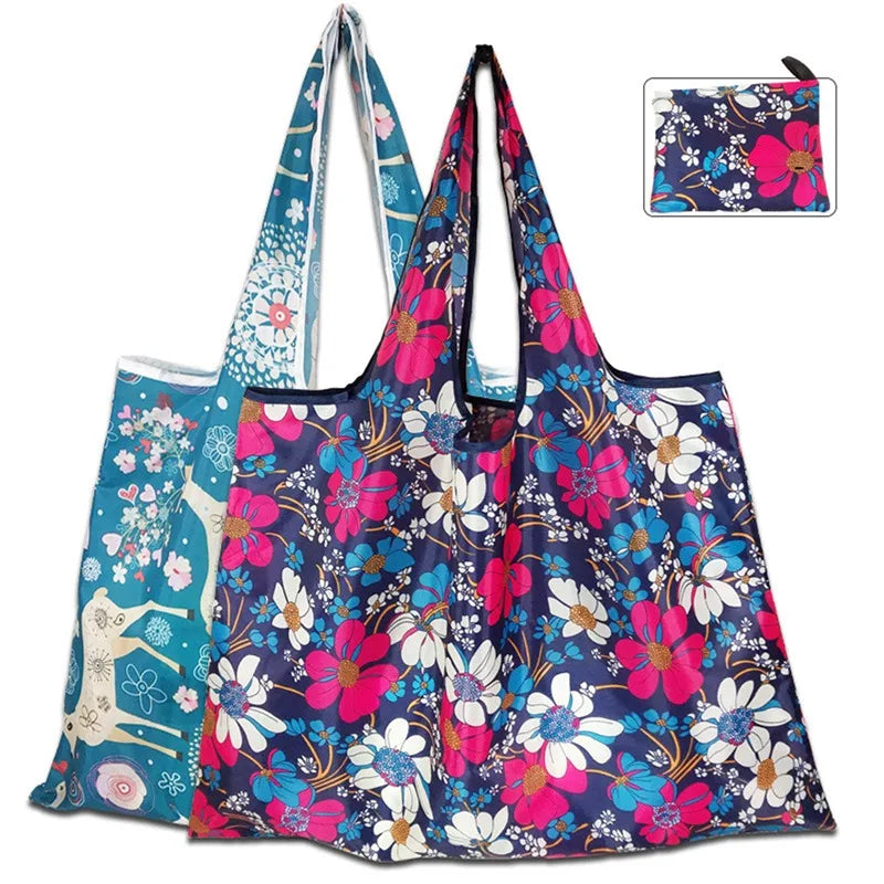 Foldable Floral Printed Casual Tote Female Handbags Single Shoulder Shopping Bags Daily Use Environment Protection Beach Bag