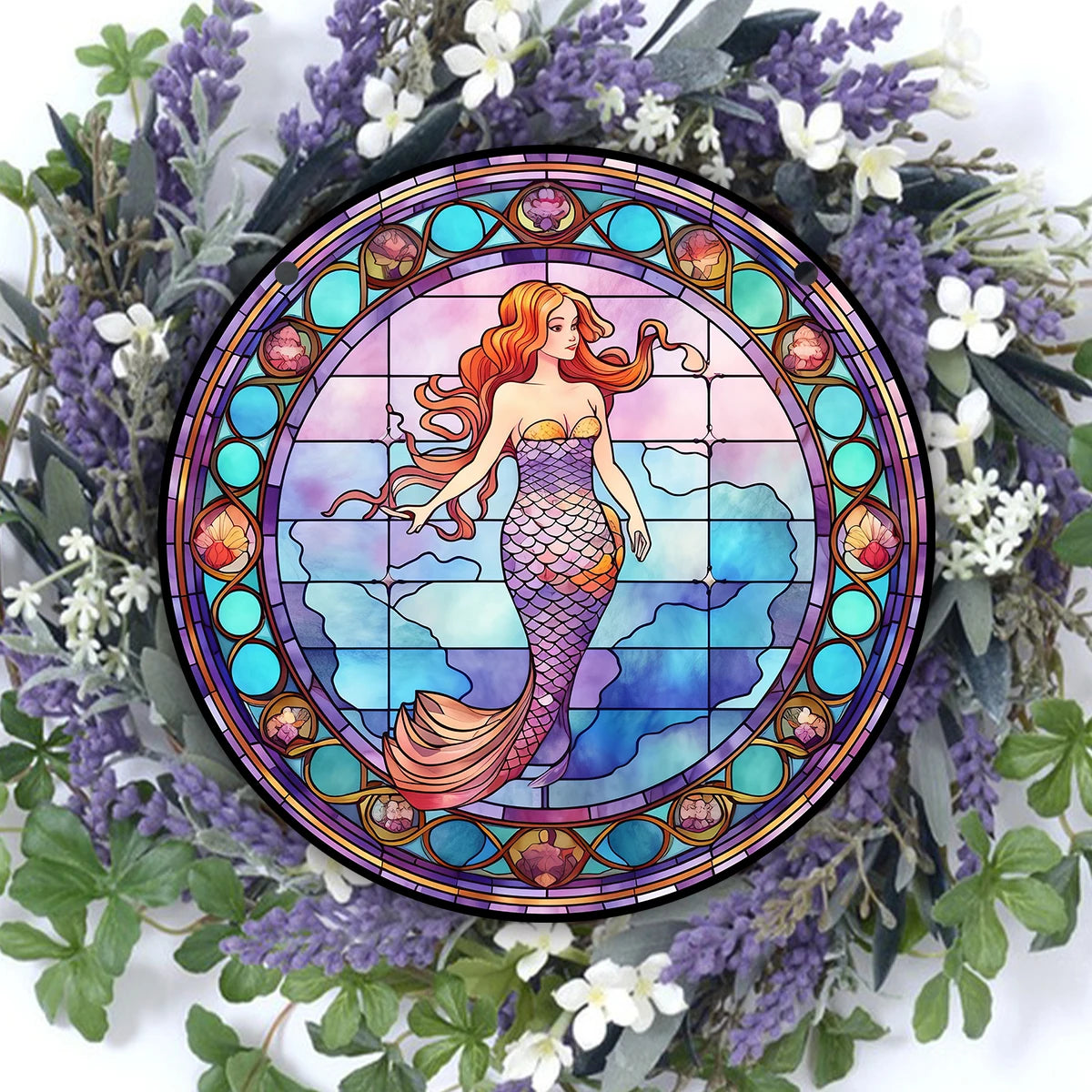 Mermaids Stained Windows Hangings Suncatcher,Mermaids Stained Suncatchers Window Ornament Stained Panel Sun Catcher