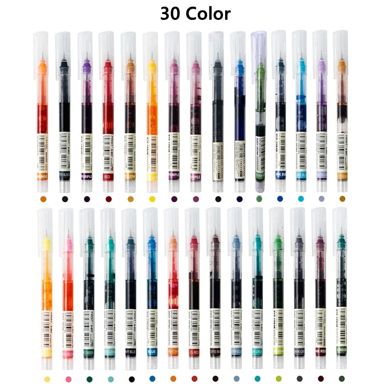 30 Color Fastdry Gel Pen Set 0.5mm Black Blue School Office Straight Liquid Rollerball Pen Rolling Ball Pens Kawaii Stationary