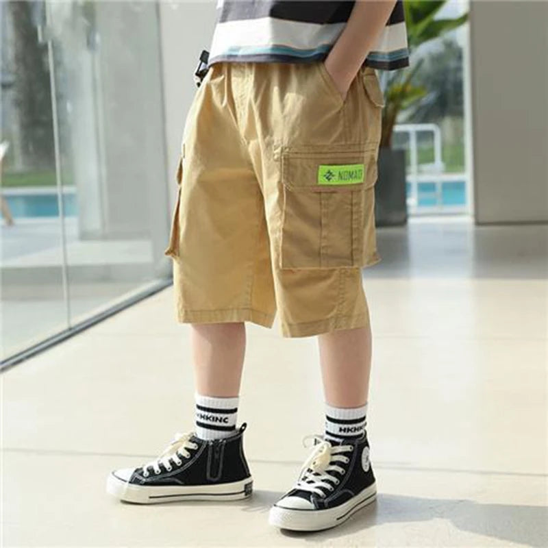 Boys Cargo Shorts Summer Short Sport Cotton Sweatpants Boys Knee Length Pants Size Hot Pants Kids Clothes 6 8 10 12 13 14 Year