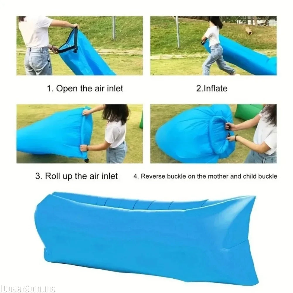 Inflatable Sofa Portable Beach Sofa Lazy Bed Chair Foldable Lounge Couch Sleeping Bed Camping Air Mattress Garden Furniture