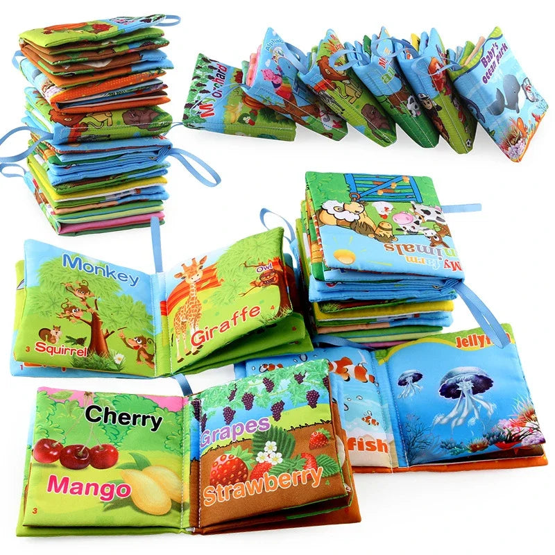 0-12 Months Baby Cloth Book Fruits Animals Cognize Puzzle Book Infant Kids Early Learning Educational Fabric Books Toys