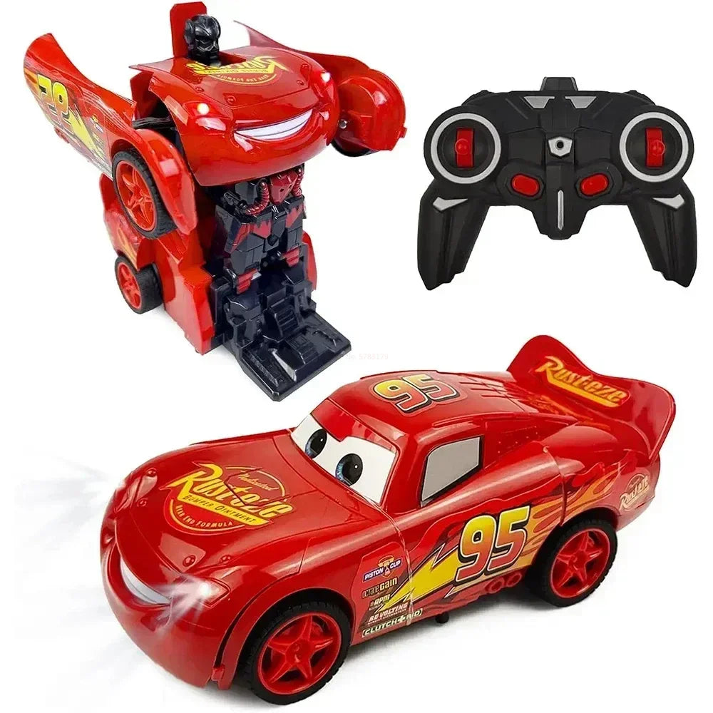 Disney Lightning Mcqueen Remote Control Car 2in1 Transform Robot Rc Deformation Car Anime Model One Button High Speed Kids Toys