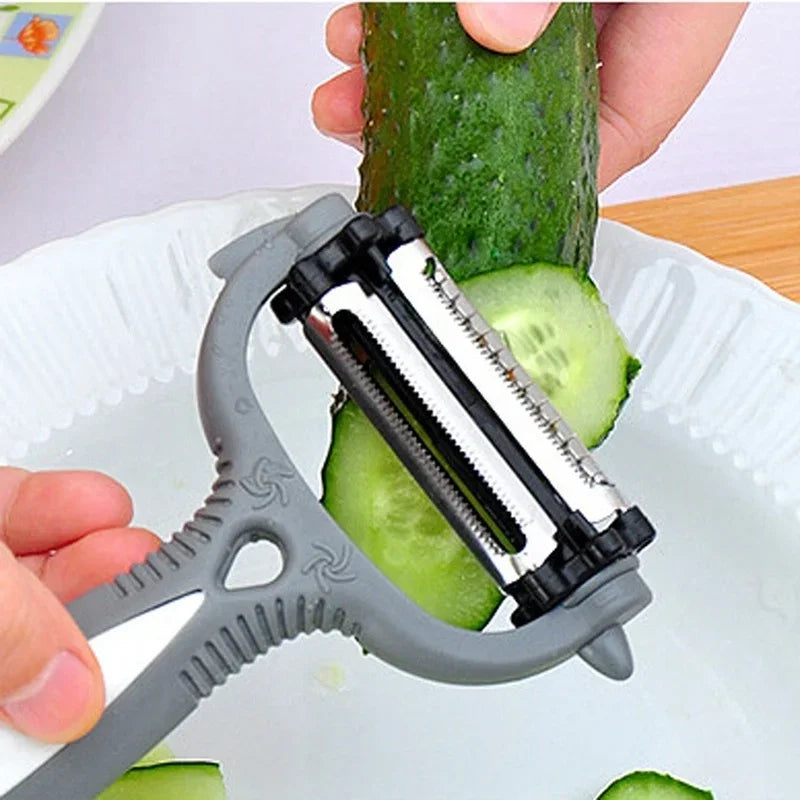 3 in 1 Kitchen Gadget Accessories Potato Peeler Multifunctional 360 Degree Rotary Vegetable Peeler Cutter Melon Planer Grater