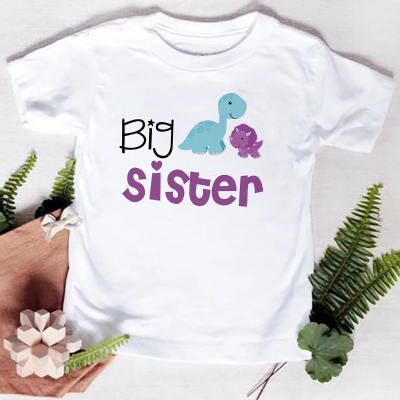 Big Sister Little Brother Kids Dinosaur T-shirt for Boys Girl Matching Outfit Tops Summer T Shirt Children Clothes Short Sleeve