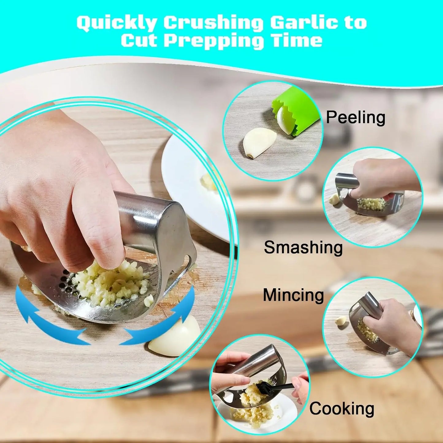 Garlic Press Rocker Set Bottle Opener Heavy Duty Stainless Steel Garlic Mincer Crusher Professional Kitchen Gadgets Garlic Chopp