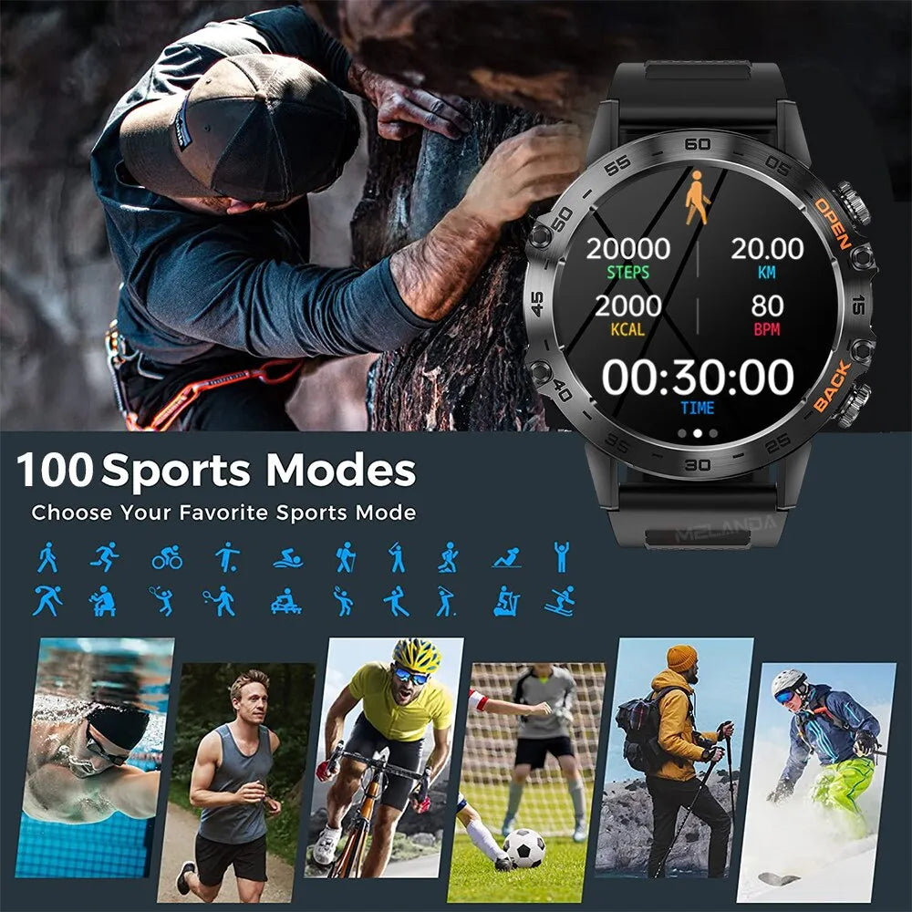 MELANDA Steel 1.39" Bluetooth Call Smart Watch Men Sports Fitness Tracker Watches IP67 Waterproof Smartwatch for Android IOS K52