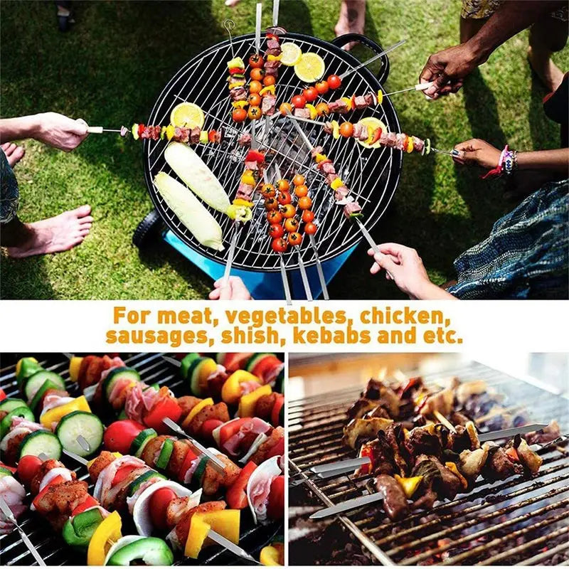 20/12/10/6pc Stainless Steel Barbecue Skewer With Cloth Bag Set Flat BBQ Needle Metal Stick Garden Outdoor Camping Grill Stick