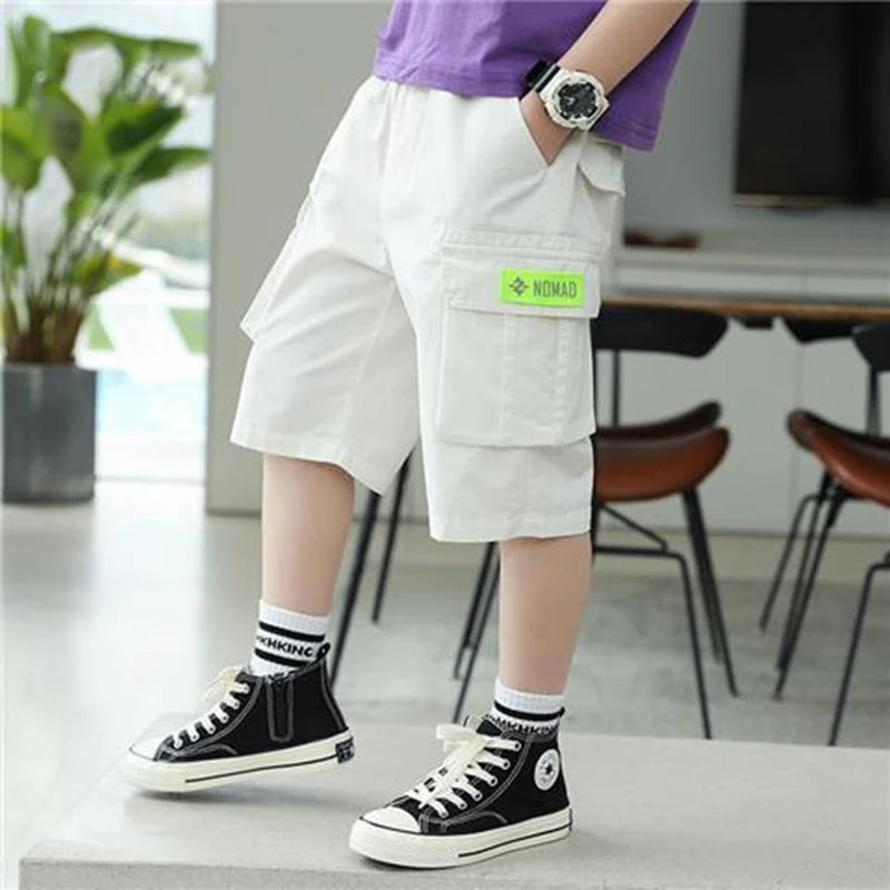 Boys Cargo Shorts Summer Short Sport Cotton Sweatpants Boys Knee Length Pants Size Hot Pants Kids Clothes 6 8 10 12 13 14 Year