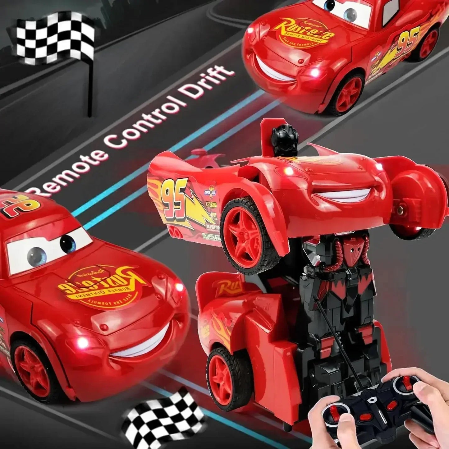 Disney Lightning Mcqueen Remote Control Car 2in1 Transform Robot Rc Deformation Car Anime Model One Button High Speed Kids Toys