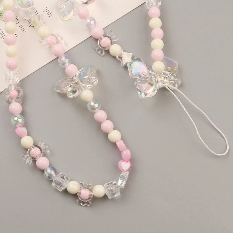 Creative Crystal Bowknot Pearl Beaded Mobile Phone Straps for Women Phone Case Key Chain Bag Pendant Decoration Accessories