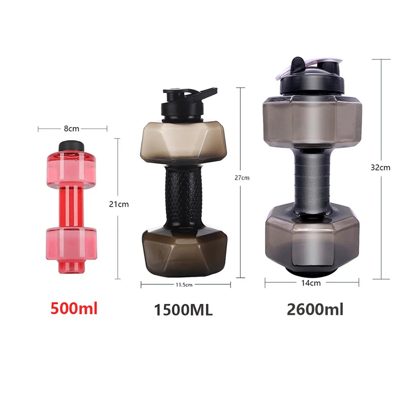 500/1500/2600ml PET Dumbbell Shaped Kettle Outdoor Fitness Cycling Water Bottle Weight Strong Water Drinks Accessories