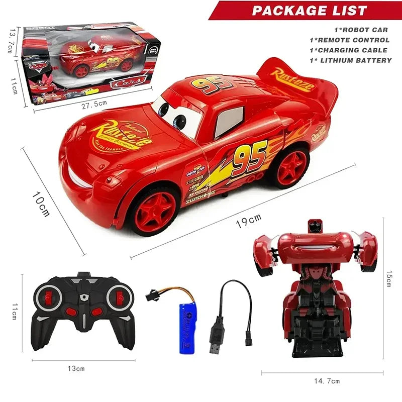 Disney Lightning Mcqueen Remote Control Car 2in1 Transform Robot Rc Deformation Car Anime Model One Button High Speed Kids Toys