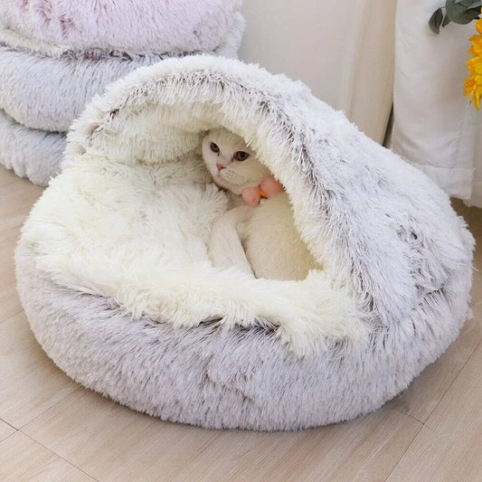 Soft Plush Pet Bed with Cover Round Cat Bed Pet Mattress Warm Cat & Dog 2 in 1 Sleeping Nest Cave for Dogs & Cats