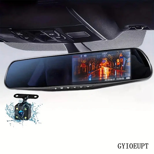 GYIOEUPT 4.2-inch Large Rear View Mirror Tachograph Dual Lens HD 1080P Automotive General Purpose Video Recorder