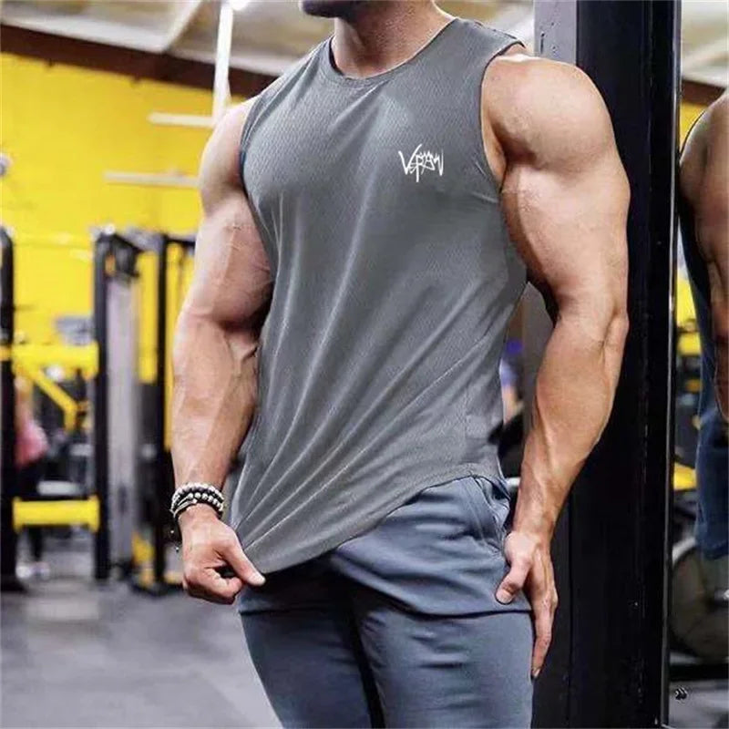 2024 New Bodybuilding Tank Tops Men Gym Fitness Workout quick-drying Sleeveless shirt Male Casual Vest Sports Undershirt