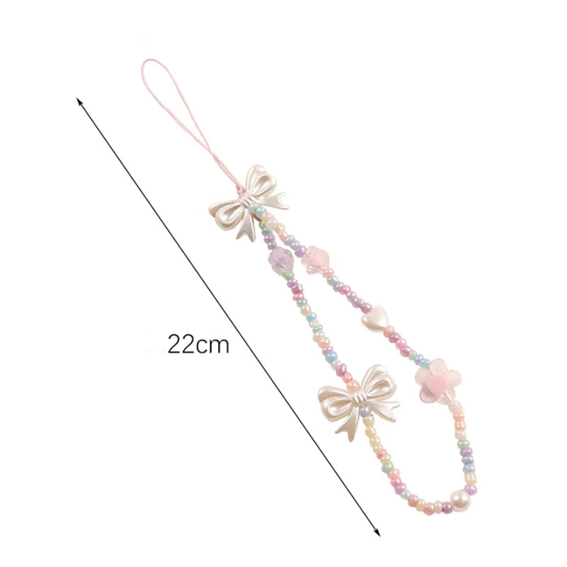 Creative Crystal Bowknot Pearl Beaded Mobile Phone Straps for Women Phone Case Key Chain Bag Pendant Decoration Accessories