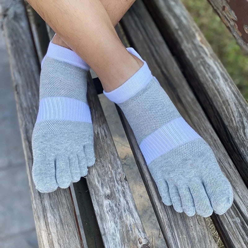 Large Size Toe Sport Socks Man Mesh Business Sweat-Absorbing Shallow Mouth Striped Fitness Travel 5 Finger Socks Plus EU43-47