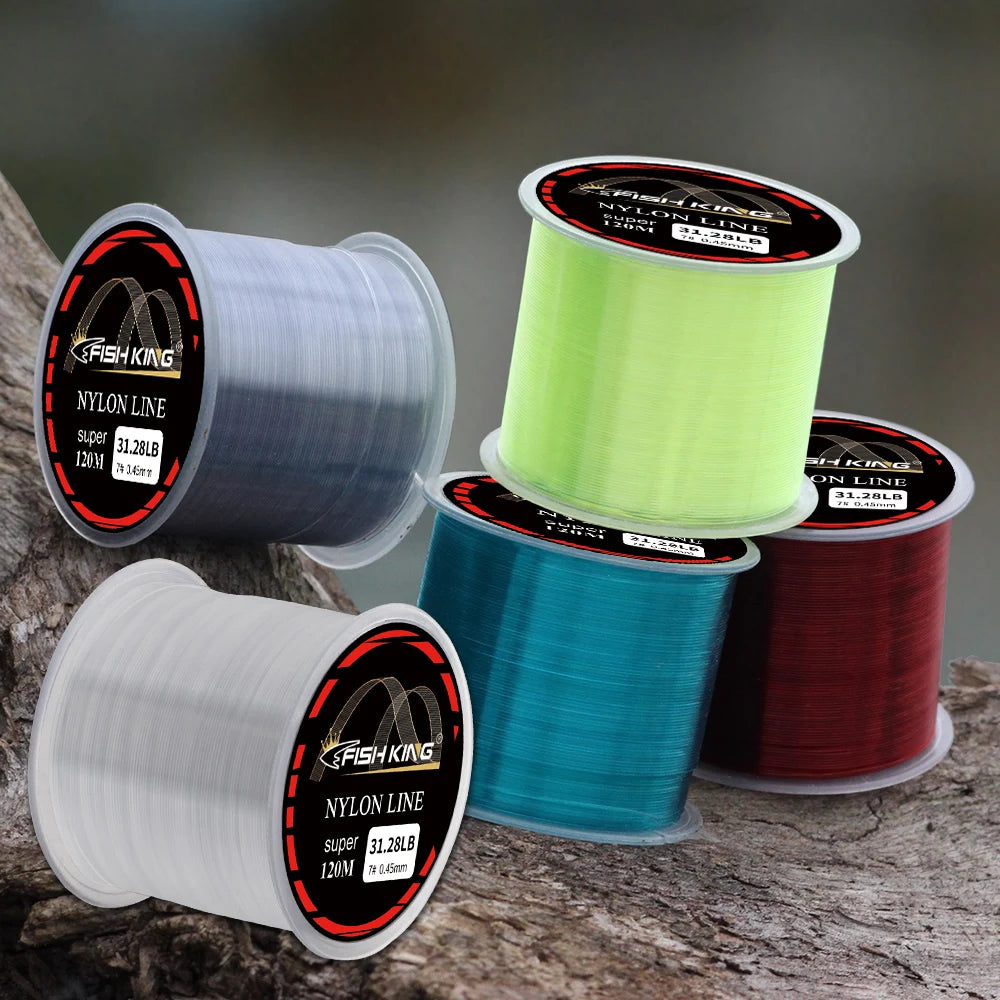 FISH KING 120M Super Strong Monofilament Fishing Line Japan 0.14-0.60MM 4.13-34.32LB Nylon Line Carp Fishing Accessories