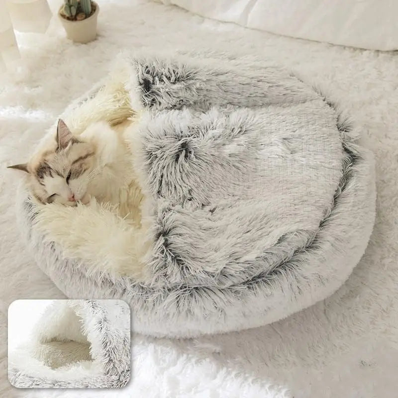 Soft Plush Pet Bed with Cover Round Cat Bed Pet Mattress Warm Cat & Dog 2 in 1 Sleeping Nest Cave for Dogs & Cats