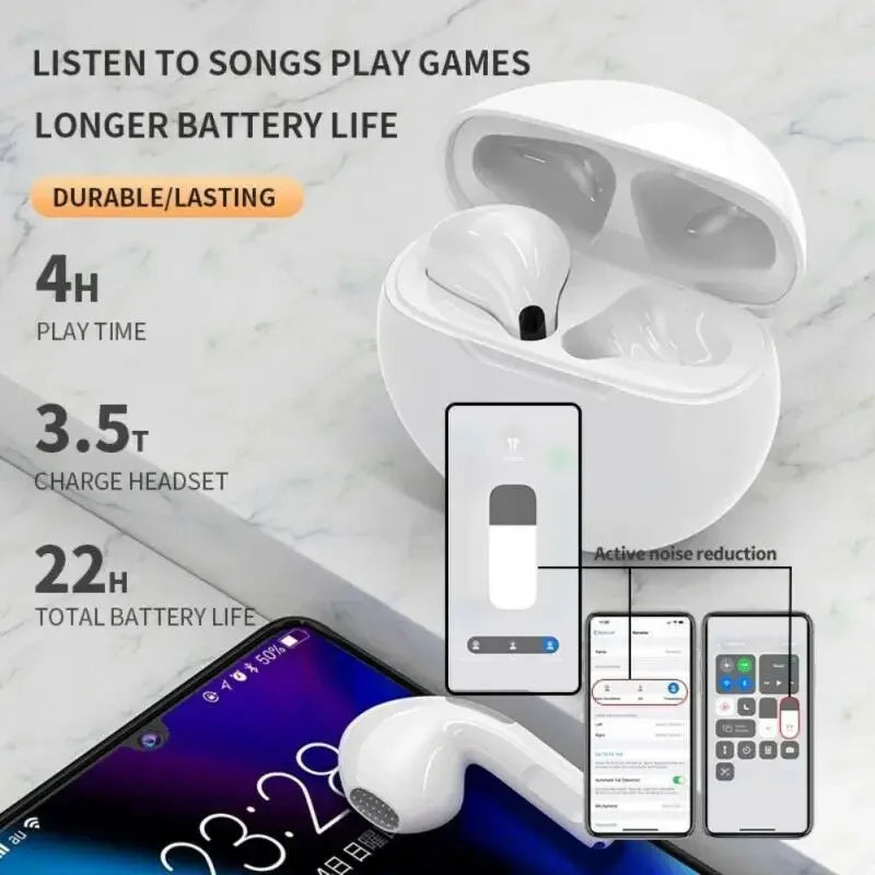 Lenovo TWS Air Pro 6 Earphone Wireless Fone Bluetooth Headphones AI Control Headset Dual Mic Noise Reduction HiFi Stereo Earbuds