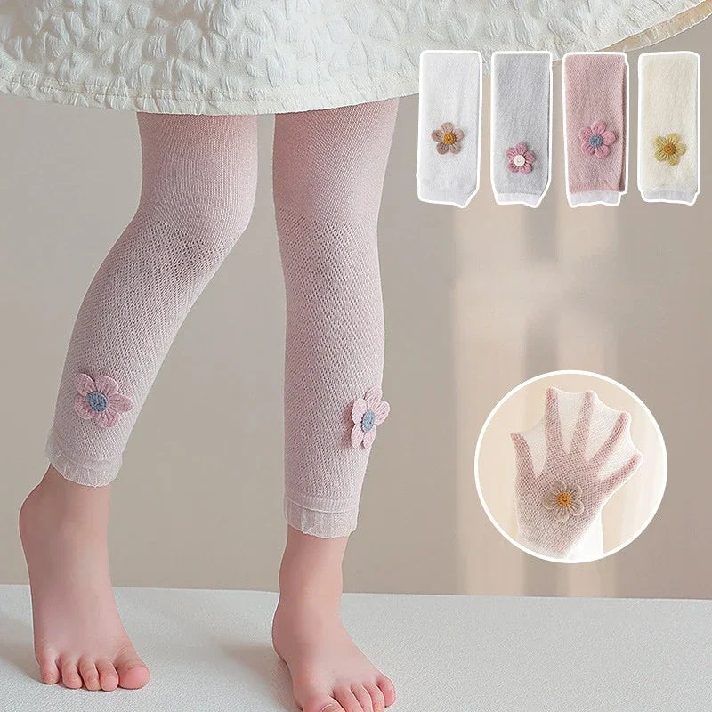 Girls Leggings Kids Pants 1 To 8 Yrs 2024 Summer Children's Clothing Pencil Pant Cartoon Flower Trousers Korean Style