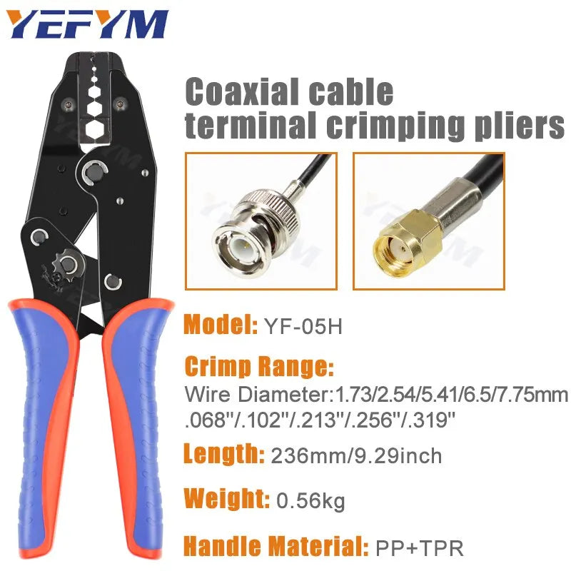 Coaxial Cable Crimping Pliers YF-05H YF Series For SMA/BNC RG58, 59, 62, 174,8, 11, 188, 233 Repair Connection Tools YEFYM