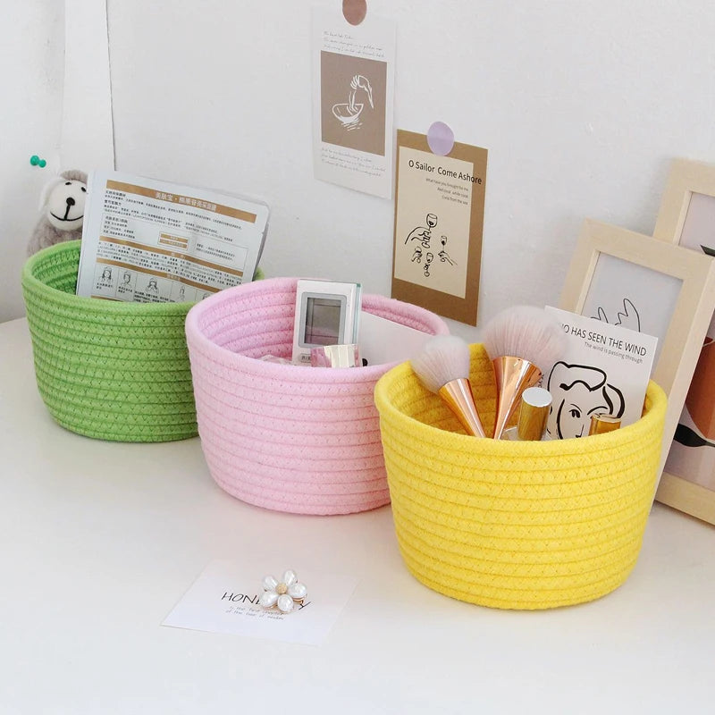 Nordic Cotton Rope Storage Baskets Woven Desktop Sundries Kids Toys Organizer Box Keys Snacks Box Sundries Organizer