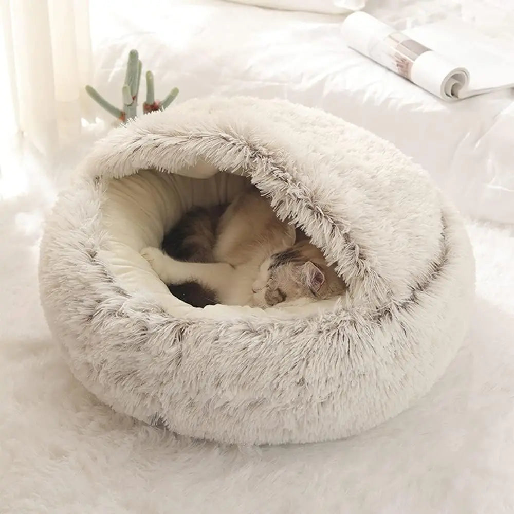 Soft Plush Pet Bed with Cover Round Cat Bed Pet Mattress Warm Cat & Dog 2 in 1 Sleeping Nest Cave for Dogs & Cats