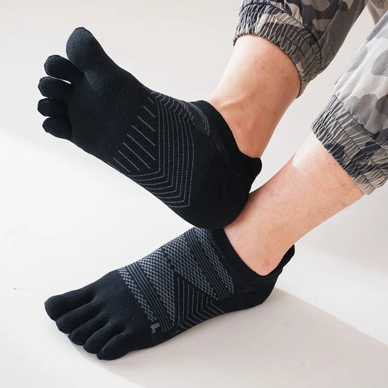 Sport 5 Finger Socks Man Cotton Geometry Solid Sweat-Absorbing Breathable Elastic Fitness Travel Ankle Boat Toe Socks 4 Seasons