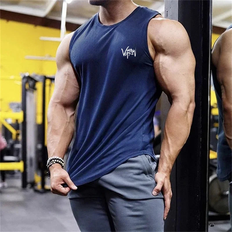 2024 New Bodybuilding Tank Tops Men Gym Fitness Workout quick-drying Sleeveless shirt Male Casual Vest Sports Undershirt