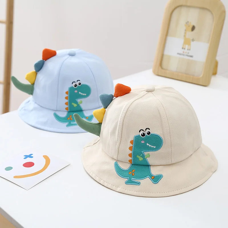 New Cartoon Dinosaur Summer Baby Hat for Girls Boys Panama Toddler Wide Brim UV Protection Hat Outdoor Children's Beach Sun Cap