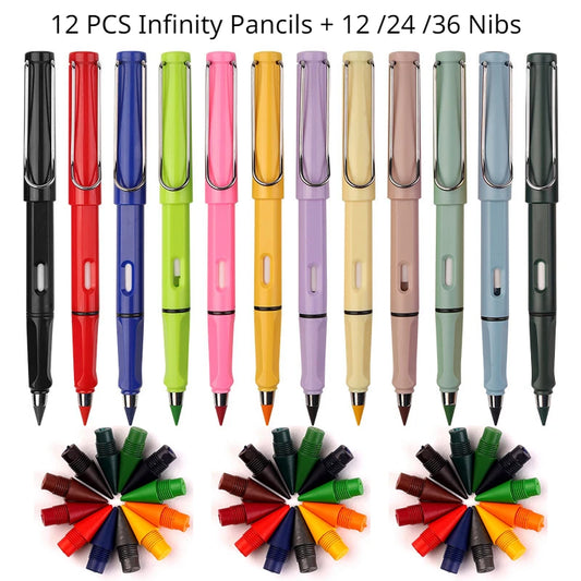 12 Colors Set Everlasting Pencil with Eraser Infinity Writing Pencils Eternal Pencil Pens for Kids School Art Supply Stationary