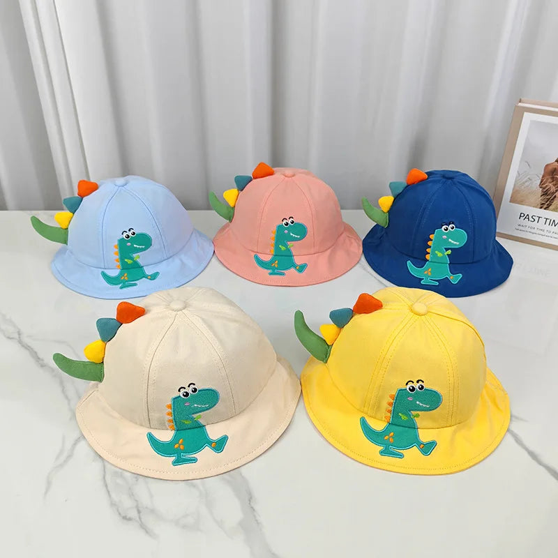 New Cartoon Dinosaur Summer Baby Hat for Girls Boys Panama Toddler Wide Brim UV Protection Hat Outdoor Children's Beach Sun Cap