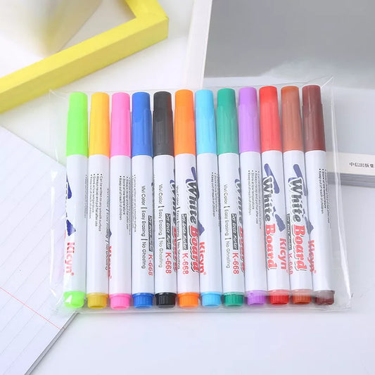 Knysna 12 Colors Whiteboard Marker Pen Erasable Colorful Marker Pens Liquid Chalk Pens School Office Writing Painting Stationary