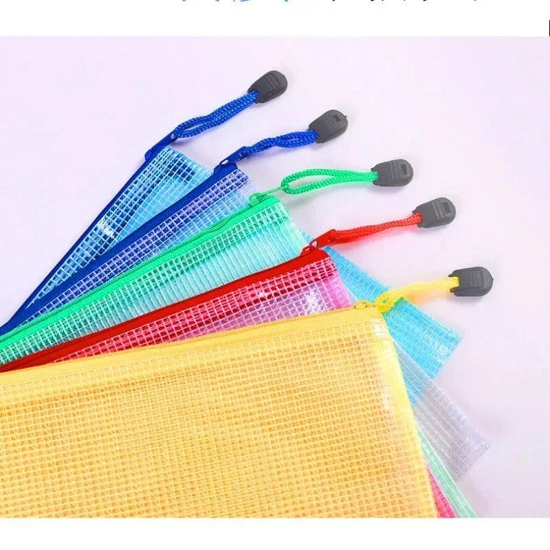 5 PCS A4 A5 A6 Document Bag Stationery Storage Folder File Mesh Zipper Pouch Zip File Folders School Office Supplies Stationary