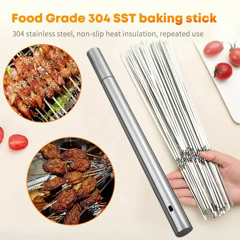 Skewers for Barbecue Reusable Grill Stainless Steel Skewers Shish Kebab BBQ Camping Flat Forks Gadgets Kitchen Accessories Tools