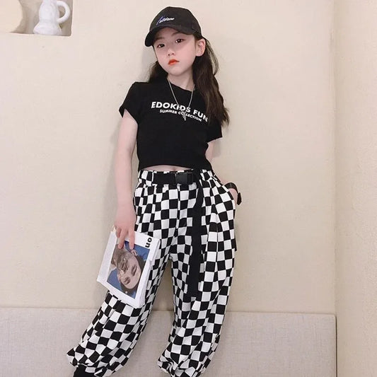 2023 Summer Girls T Shirt Baby Letter Tee Shirt Kids Crop Top Children Streetwear Clothes Fashion Solid Side Kids Girl Clothes