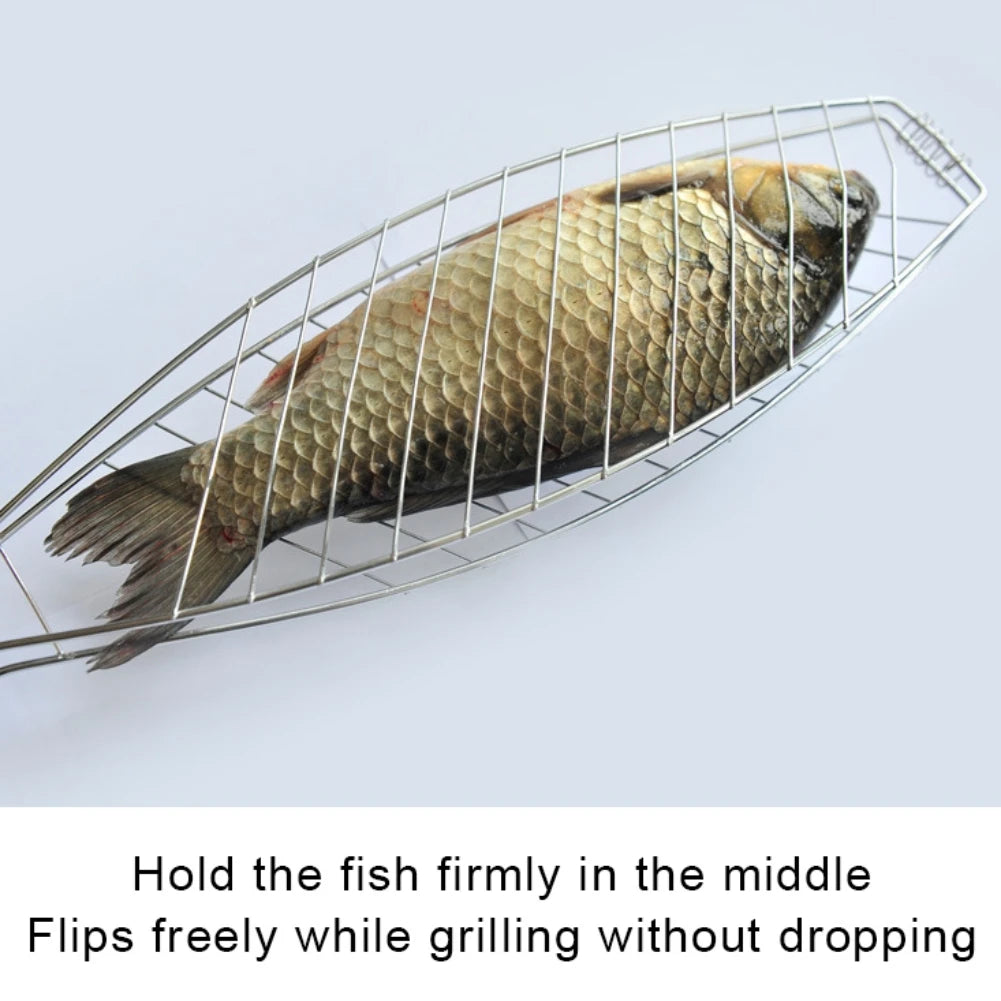 Fish Grilling Basket Flexible Non stick Fish Barbecue Net Clip with Folding Handle Outdoor Camping BBQ Tool Portable Burger Mesh