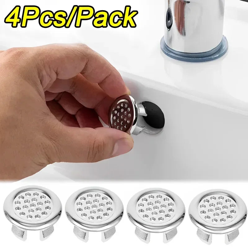 4PCS Plastic Bathroom Kitchen Basin Sink Overflow Cover Ring Insert Replacement Chrome Hole Round Drain Cap Basin Accessory