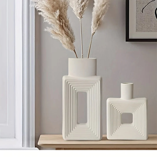 Square Vase Rustic Home Decor Minimalist Nordic Boho Style for Living Room, Shelf, Table, Bookshelf, Mantel and Entryway Decor V