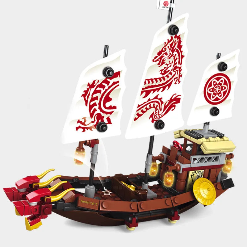 New Phantom Ninja Dragon Ship Model Building Blocks Sodiers Figures Boat Bricks MOC Creative Expert Kids Toys for Boys Children