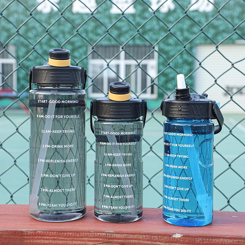 3 Litre Water Bottle with Straw 2L 1L Large Big Motivational  BPA Free School gym Sports Drinking Bottle