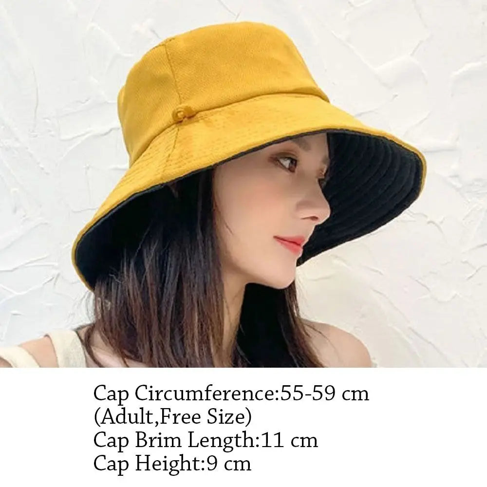 Summer Women Double-sided Bucket Hats Fashion Big Brim Foldable Solid Sun Hat Outdoor Beach Visor Caps Fisherman Cap for Travel