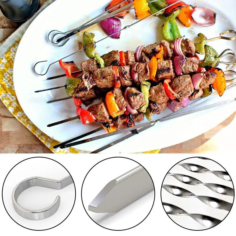 20/12/10/6pc Stainless Steel Barbecue Skewer With Cloth Bag Set Flat BBQ Needle Metal Stick Garden Outdoor Camping Grill Stick